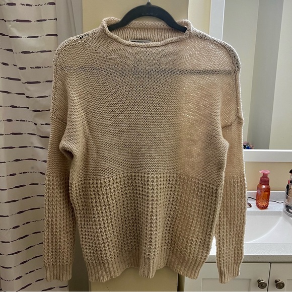 AMERICAN EAGLE sweater waffle knit mockneck cream tan neutral drop shoulder cozy - Picture 3 of 10